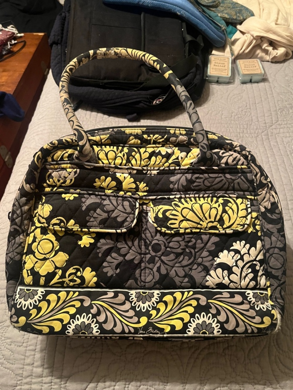 Vera Bradley Quilted Yellow and Gray Floral Purse